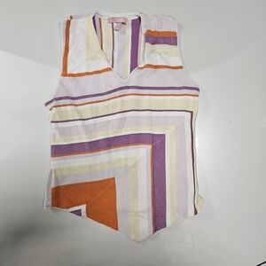Vibrant Striped Tank Top - Orange, Purple, White